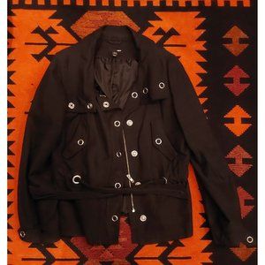 H&M Women's Black, Lined, Zip and Silver Grommet Snap Closure. Drawstring. SZ 14